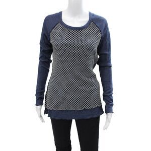 Pete Womens Cotton Mesh Overlay Detail Ribbed Long Sleeve Top Blue Size L